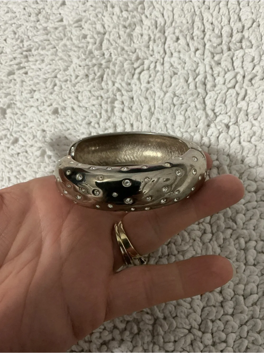 STRONGWATER STUDIOS Silvertone Hinged Clamper Bracelet Vintage